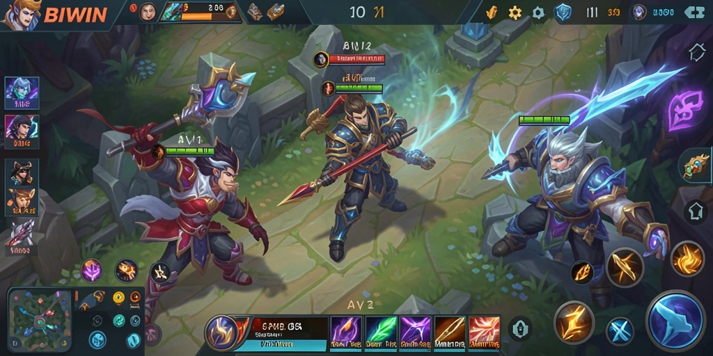 Tangkapan layar menampilkan pertarungan sengit dalam game MOBA BIWIN.