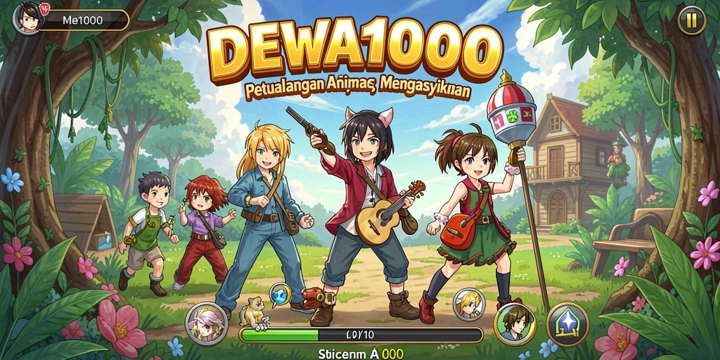 Tampilan gameplay DEWA1000 yang memperlihatkan pertempuran karakter Anime.