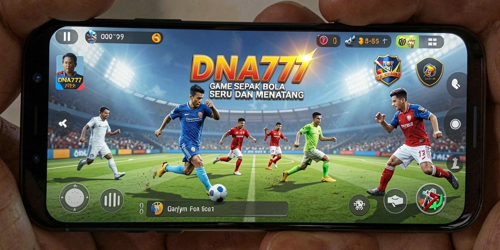 Screenshot gameplay DNA777 menampilkan aksi seru sepak bola.