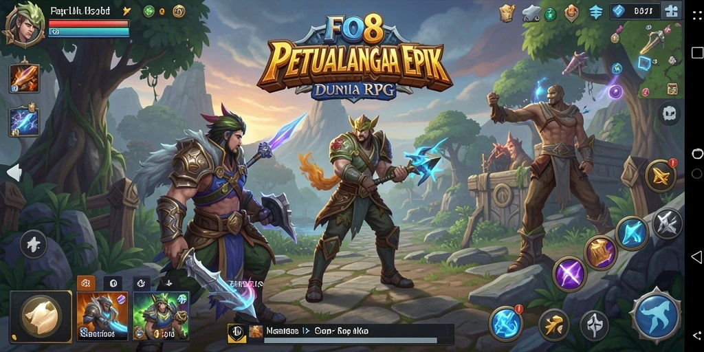 Tangkapan layar utama FO8 menampilkan aksi pertarungan seru di dunia RPG.