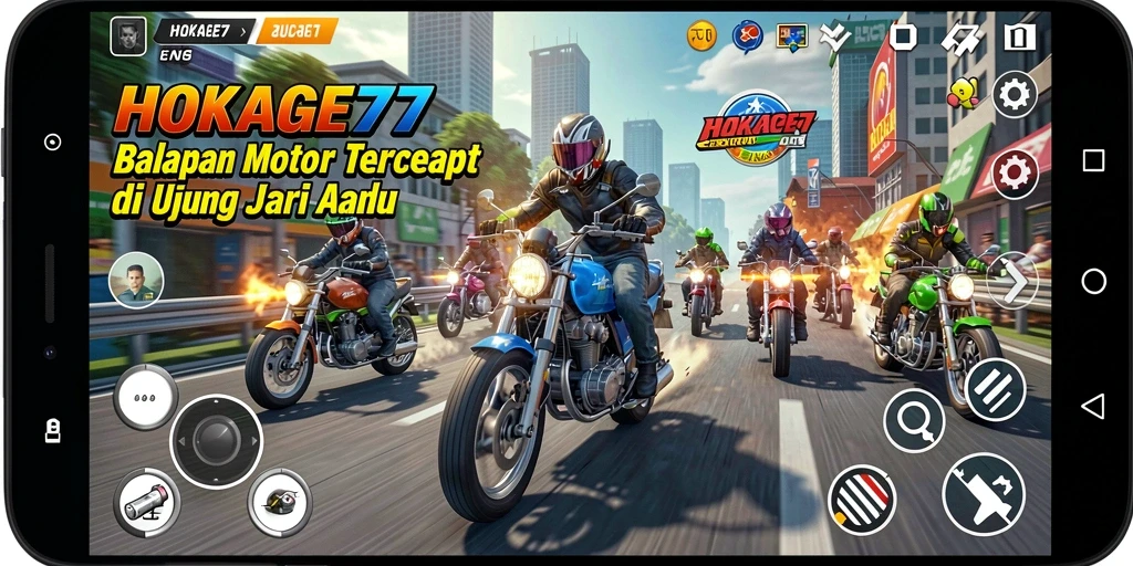 Gameplay seru HOKAGE77 dengan motor cepat dan trek menantang.