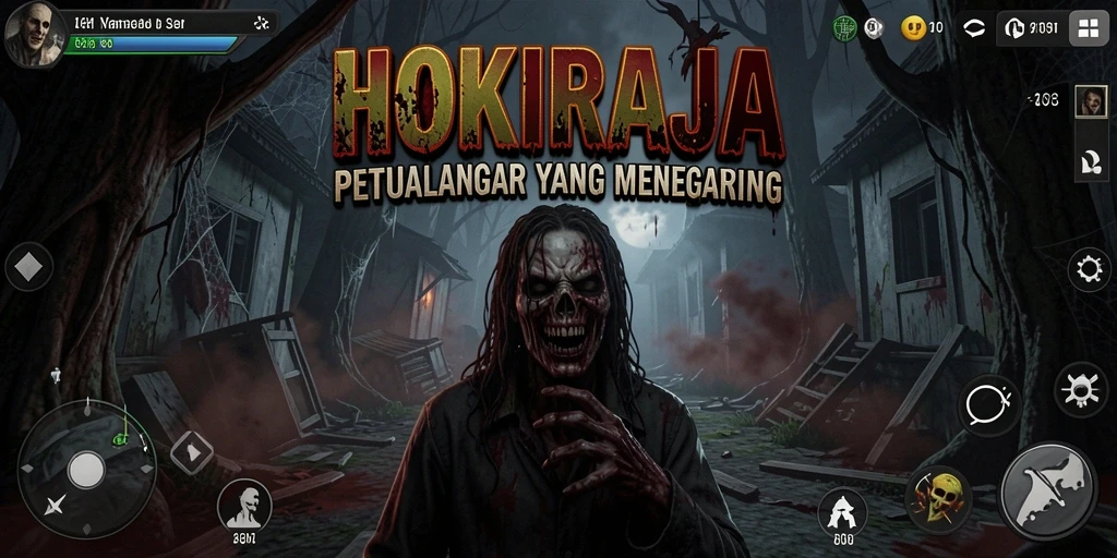 Tangkapan layar HOKIRAJA menampilkan suasana mencekam dalam gameplay.