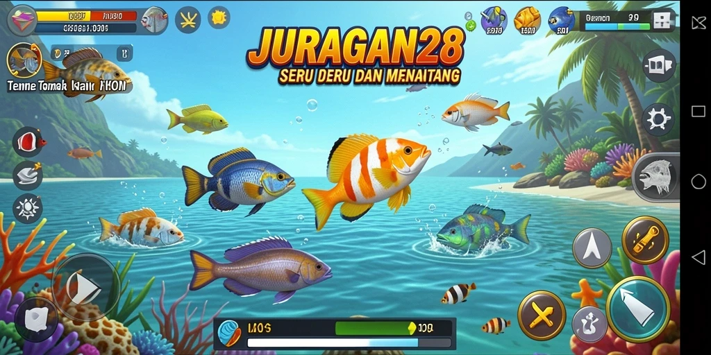 Tampilan gameplay seru JURAGAN28 saat menembak ikan.