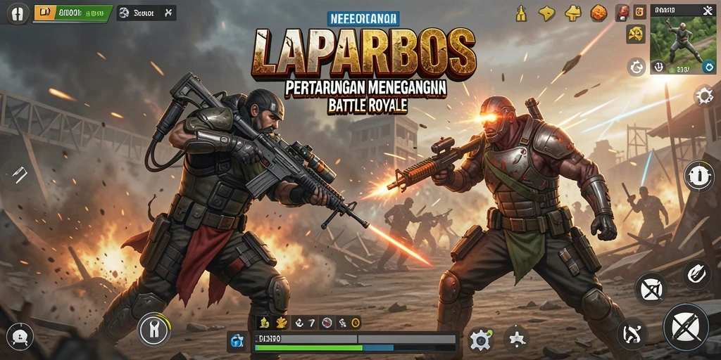 Screenshot LAPARBOS menampilkan aksi pertarungan seru dalam Battle Royale.